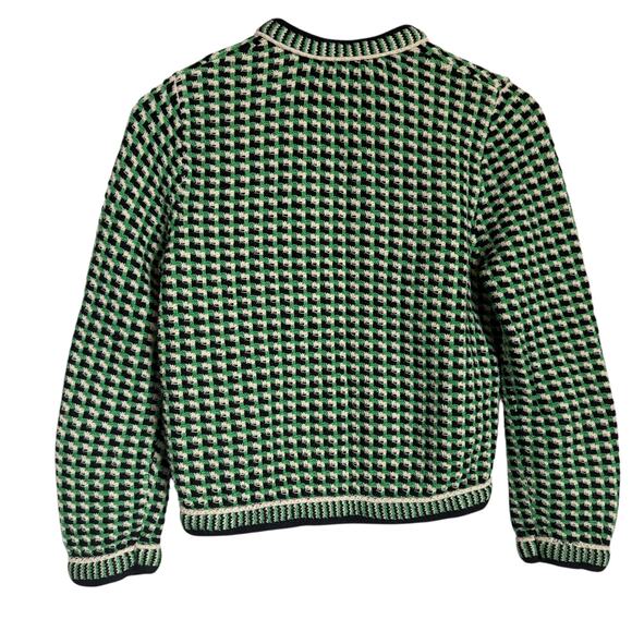 Maje Maneflanne Green Tweed Long Sleeve Preppy Cardigan Jacket Size Small - Picture 13 of 16